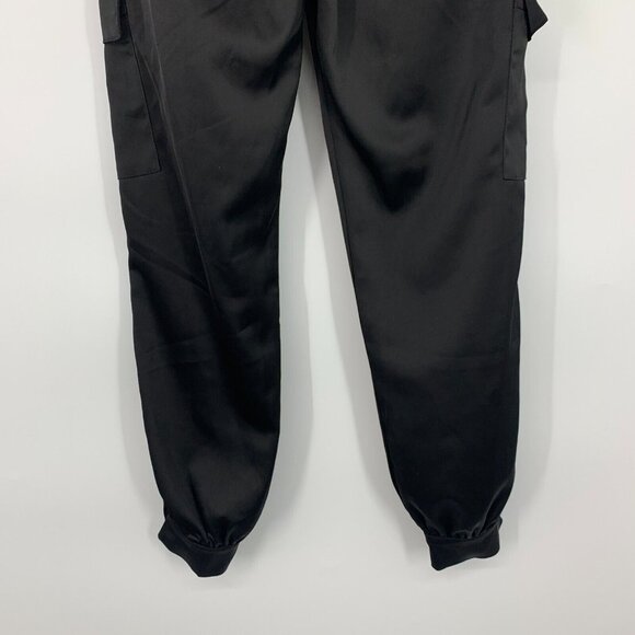 Love Tree Jogger Pants Black Satin Cargo Pocket High Rise - Picture 7 of 8